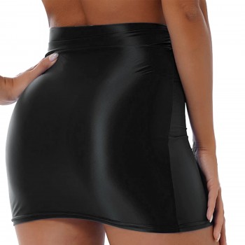 Womens Sexy Mini Skirts Ladies Faux Leather Bodycon Pencil Skirt High Waist Elastic Waistband Miniskirt for Clubwear